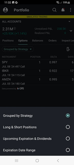 The options filters on the Android phone. 